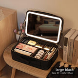 Illuminated Makeup Case with Reflective Surface and Beauty Organizer