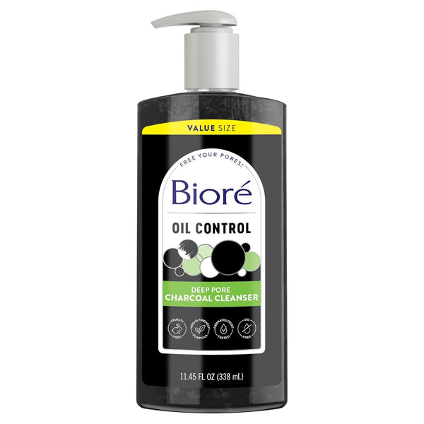 Biore Deep Pore Charcoal Face Wash, Daily Facial Cleanser for Dirt & Makeup Removal, for Oily Skin, Value Size, 11.45 Fl Oz