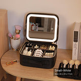 Illuminated Makeup Case with Reflective Surface and Beauty Organizer