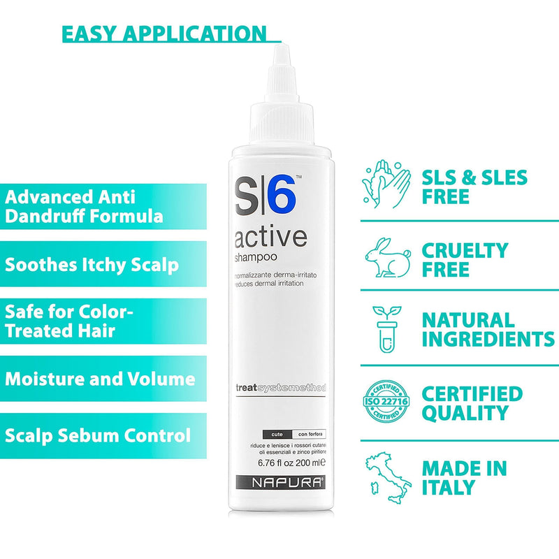 S6 Active Professional anti Dandruff Shampoo with Tea Tree Oil 1% Pyrithione Zinc and 5% Salicylic Acid Natural Itchy Scalp Treatment (6.76 Fl Oz) for Men and Women
